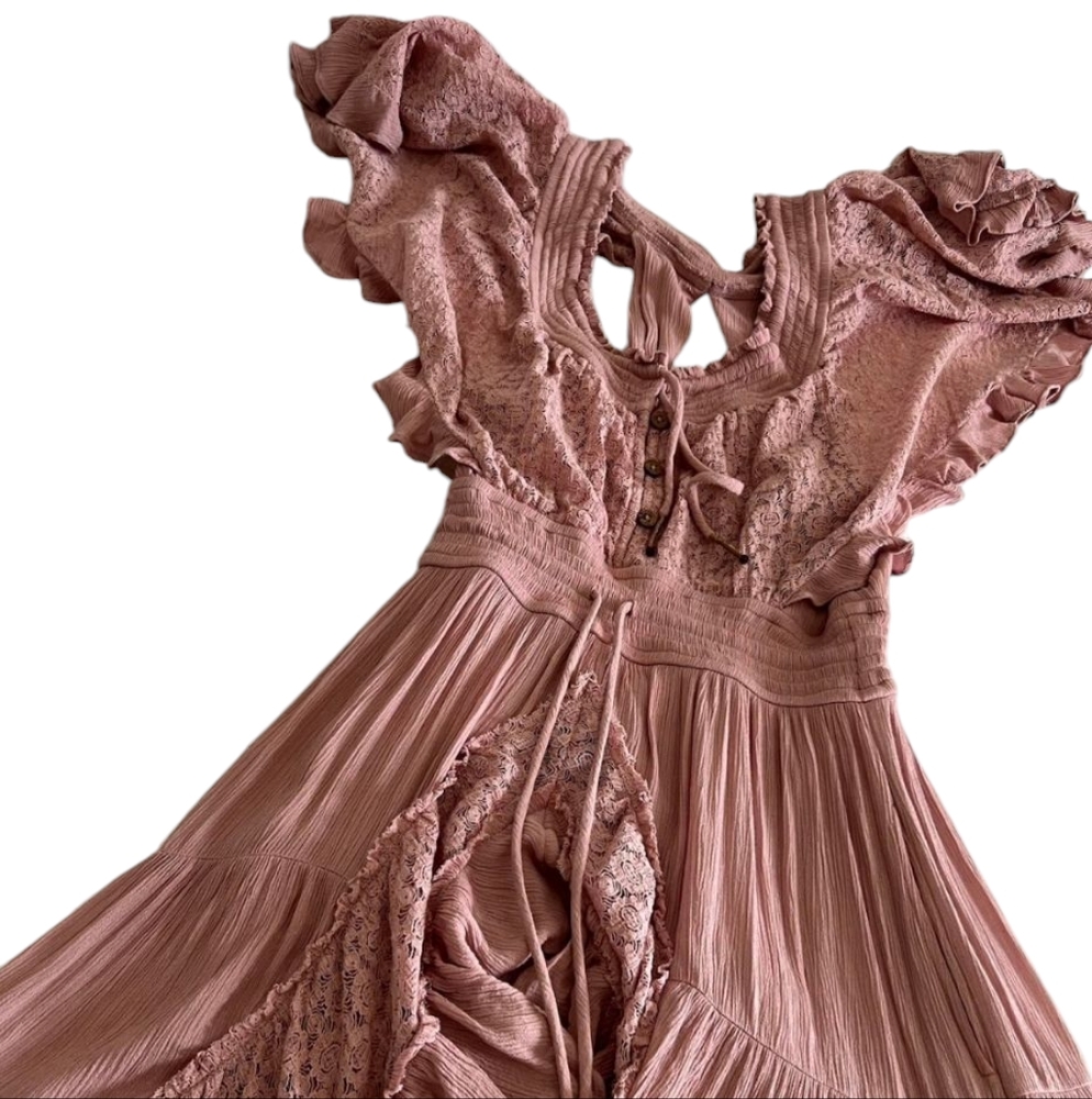 NWOT Free People Endless Summer Gauzy Ruffle Maxi Dress Rose Large - Picture 5 of 6